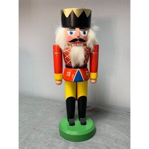 Erzgebirge German Nutcracker Figurine Red Yellow Outfit Faux Fur Accents Gold-Ti